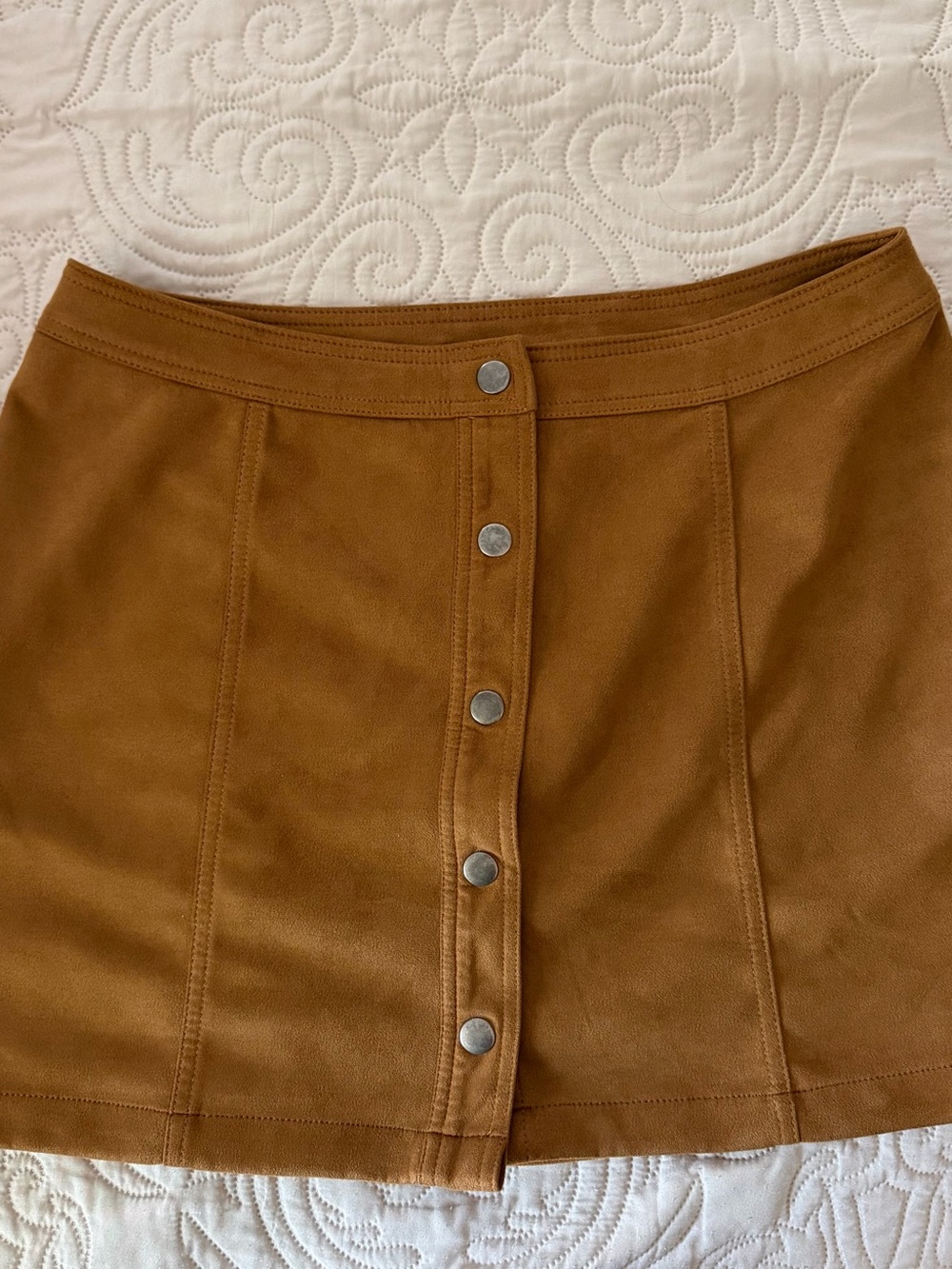 Chestnut Brown Button-Front Suede Mini Skirt